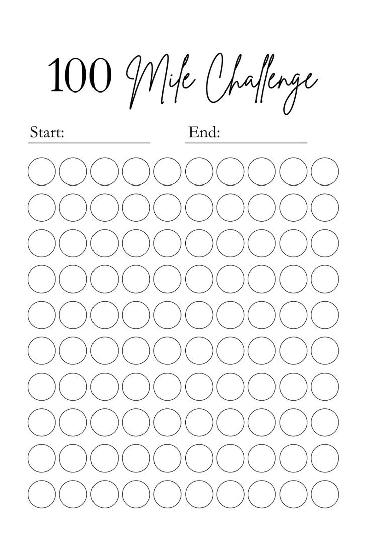 100 Mile Challenge Tracker. 100 Mile Tracker. 100 Mile Tracker for 100 Mile Tracker Printable Free