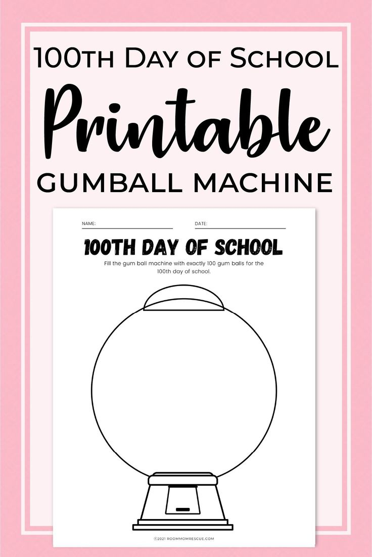 100Th Day Of School Gumball Machine Free Printable Worksheet Craft throughout 100 Day Gumball Machine Printable