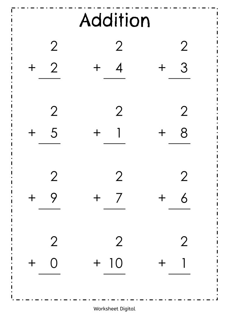 20 Printable Addition Worksheets Numbers 1-10 For Preschool for Printable Addition Sheets For Kindergarten