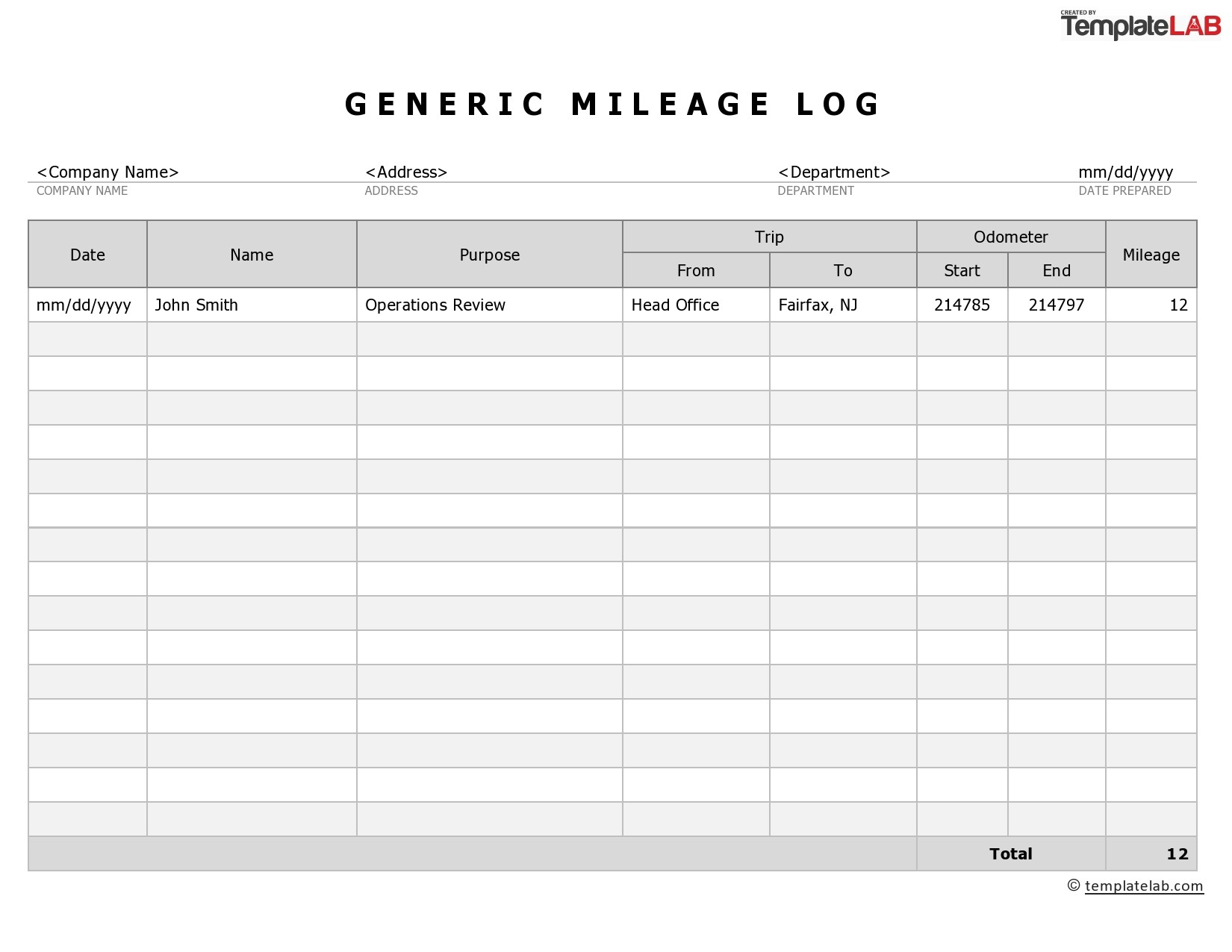 20 Printable Mileage Log Templates (Free) ᐅ Templatelab pertaining to Free Printable Mileage Log