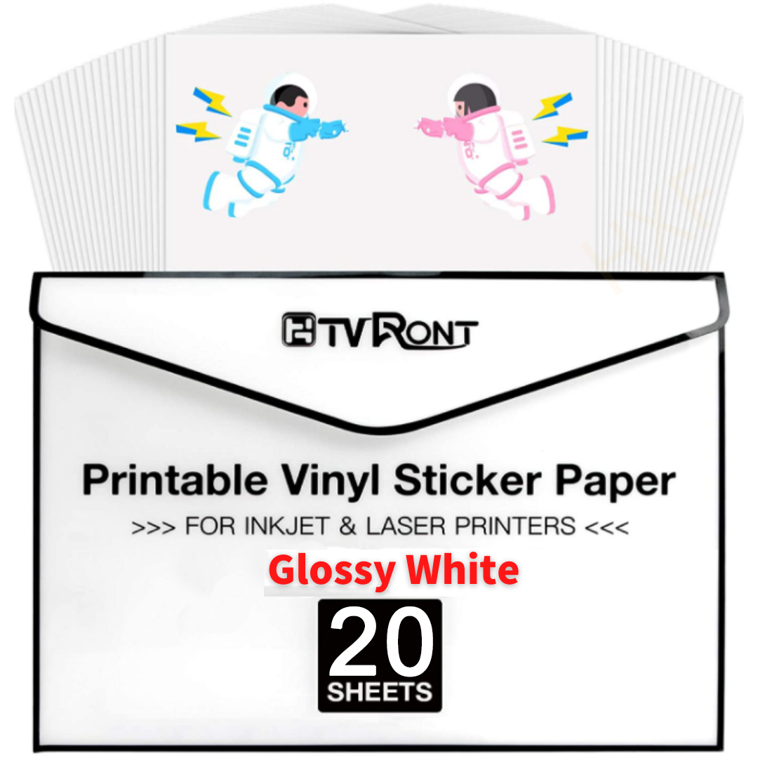 20 Sheets Glossy White Printable Vinyl Sticker Paper For Inkjet with Printable Vinyl For Inkjet Printers