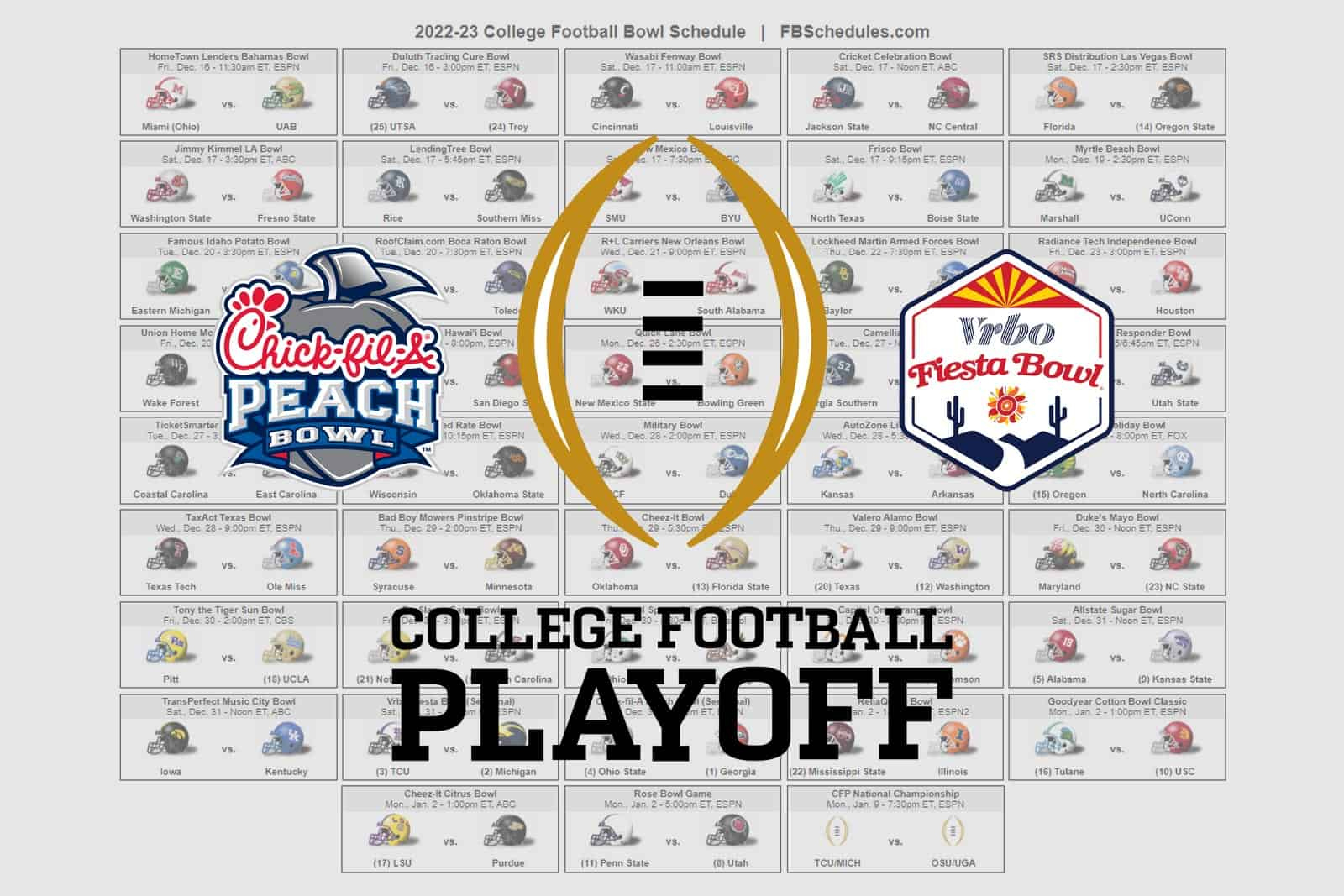 2022-23 College Football Bowl Helmet Schedule pertaining to Ncaa Football Bowl Schedule Printable