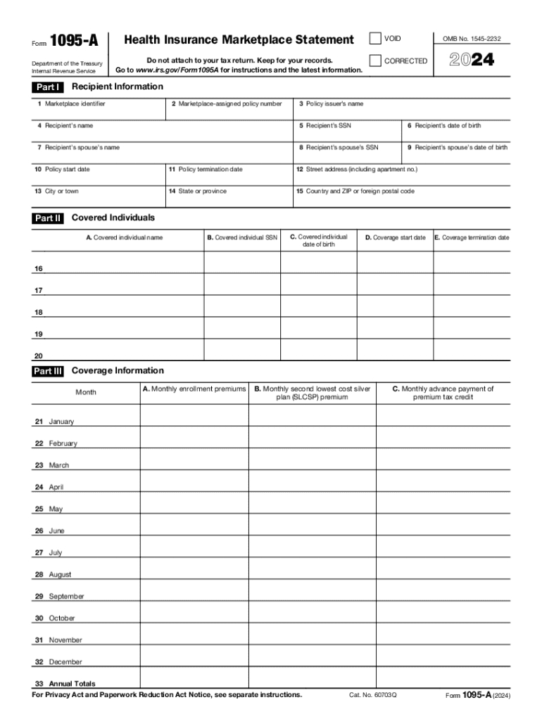 2024 Form Irs 1095-A Fill Online, Printable, Fillable, Blank inside Printable 1095 A Form Marketplace