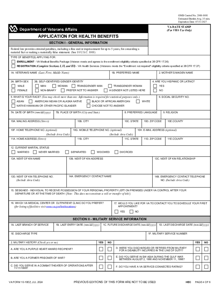 2024 Form Va 10-10Ez Fill Online, Printable, Fillable, Blank within Va Form 10 10ez Printable
