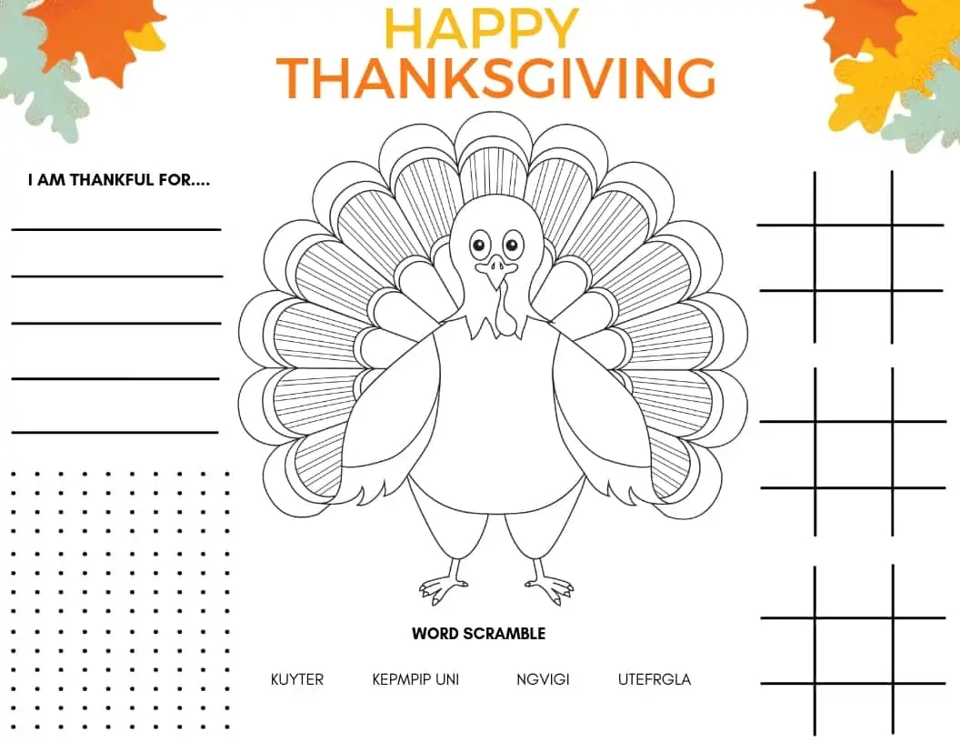 2025 Printable Thanksgiving Placemat (Free Kids Printable) Pdf regarding Free Printable Thanksgiving Activity Sheets
