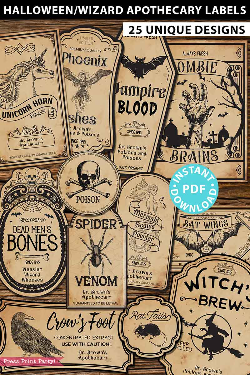 25 Halloween Labels For Bottles / Apothecary Printables with regard to Free Printable Vintage Apothecary Labels