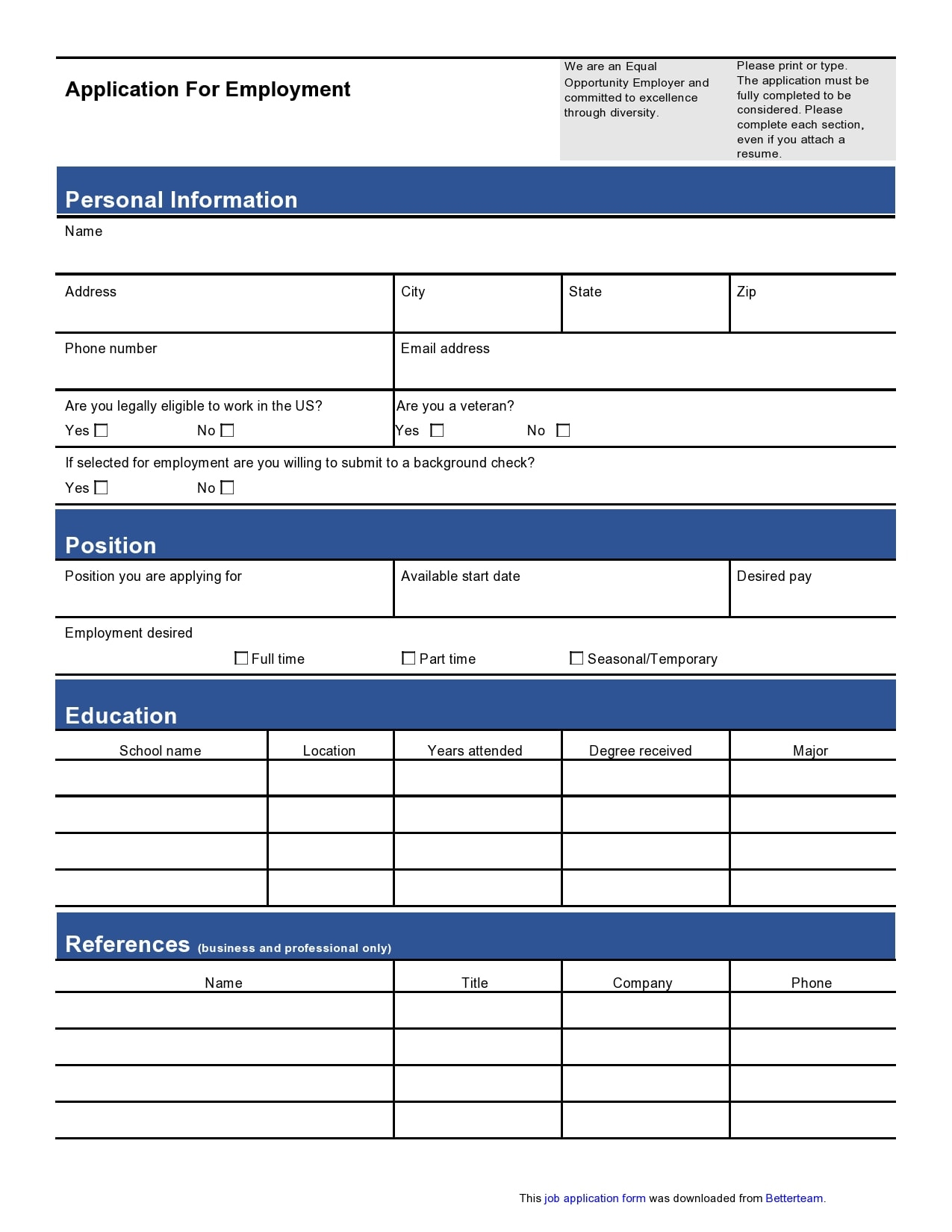 27 Basic Employment Application Templates [Free] with Free Printable Job Application