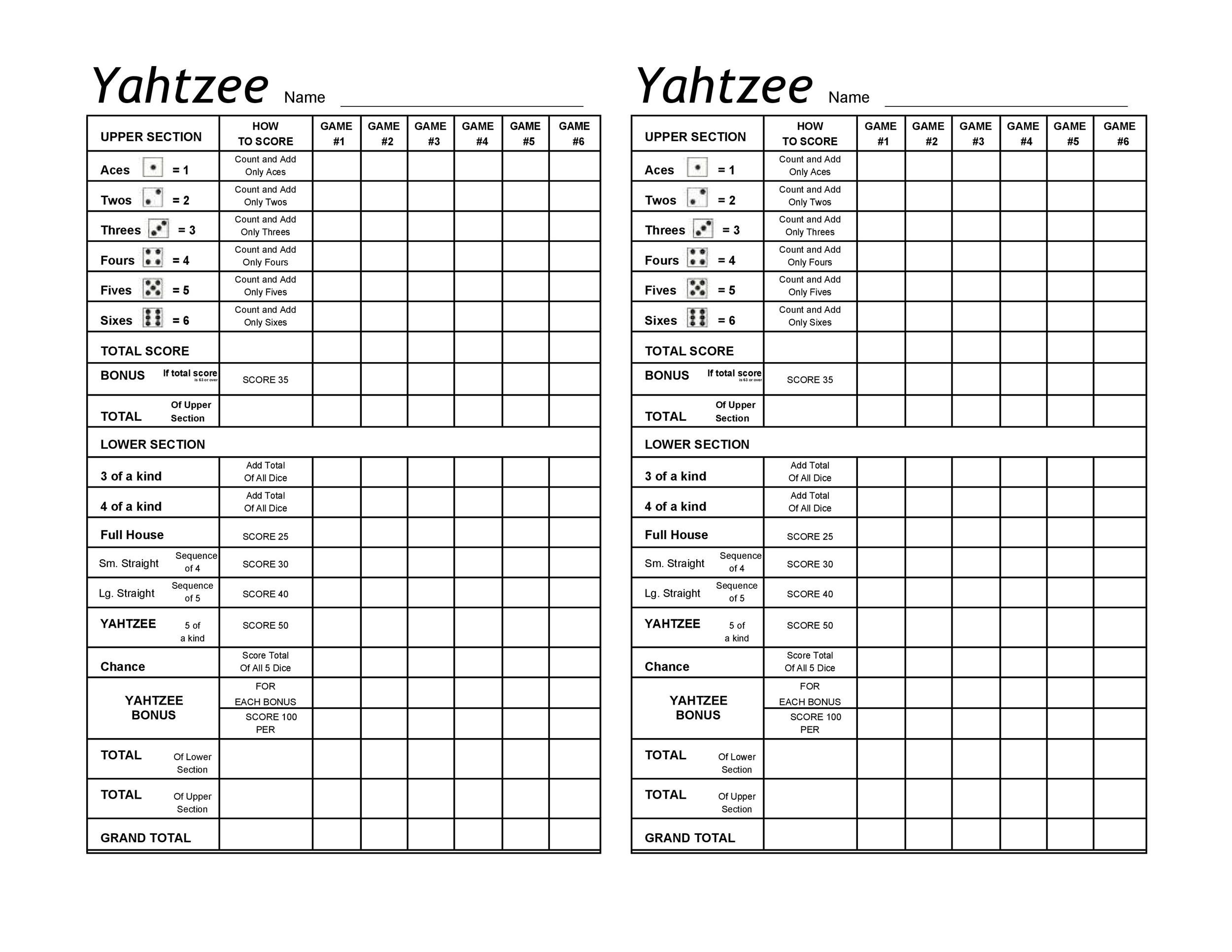 28 Printable Yahtzee Score Sheets &amp;amp; Cards (101% Free) ᐅ Templatelab with regard to Free Printable Yahtzee Score Card