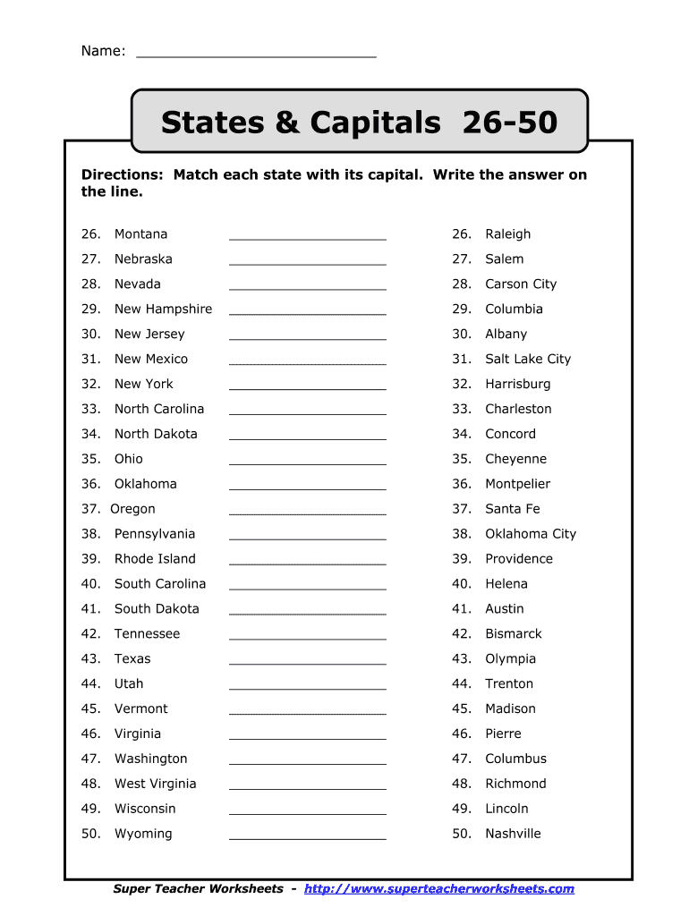 29 State And Capital - Fill Online, Printable, Fillable, Blank with Printable List Of States And Capitals