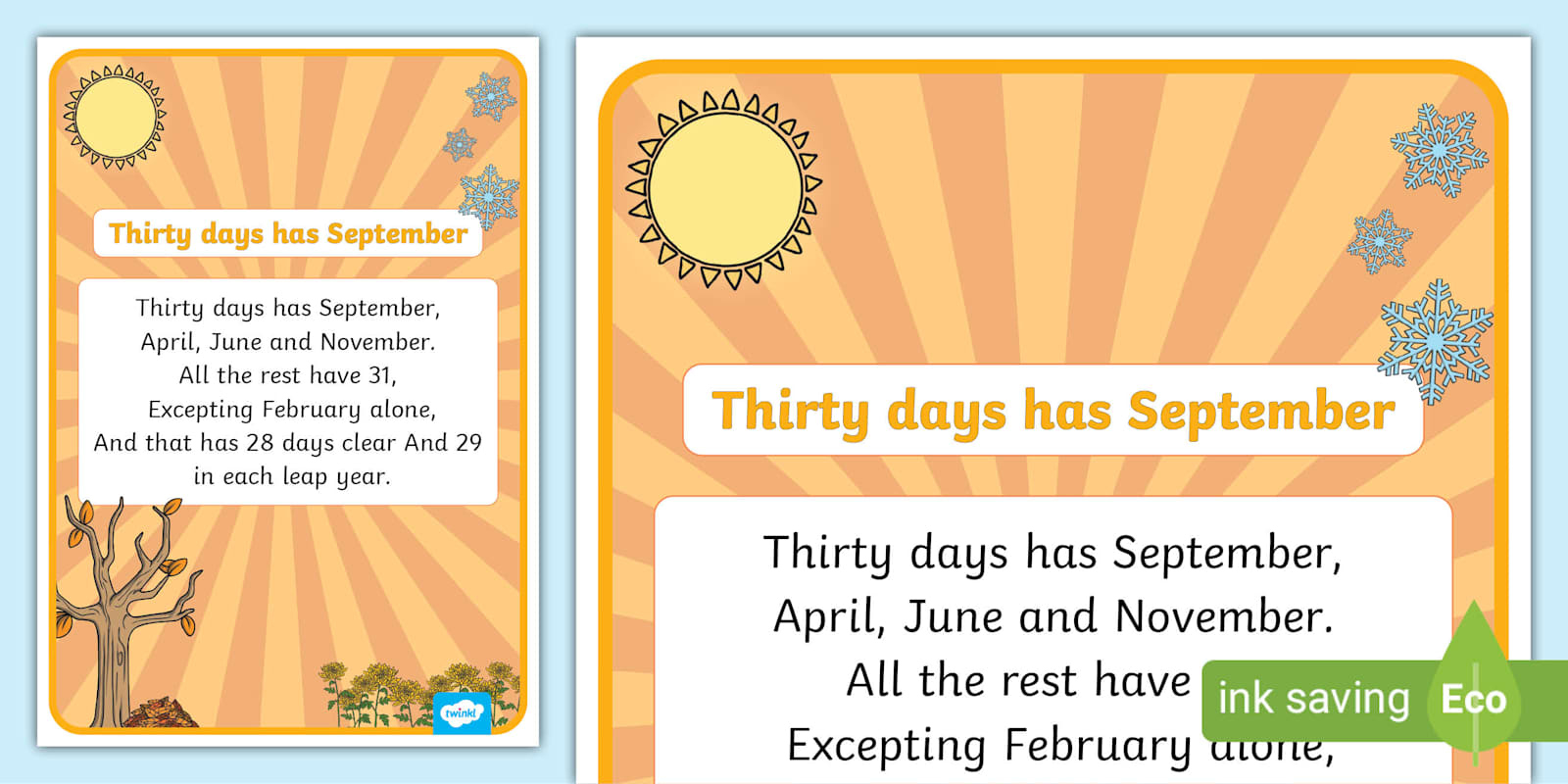 30 Days Has September Nursery Rhyme Poster Display - Twinkl inside 30 Days Hath September Printable Poem