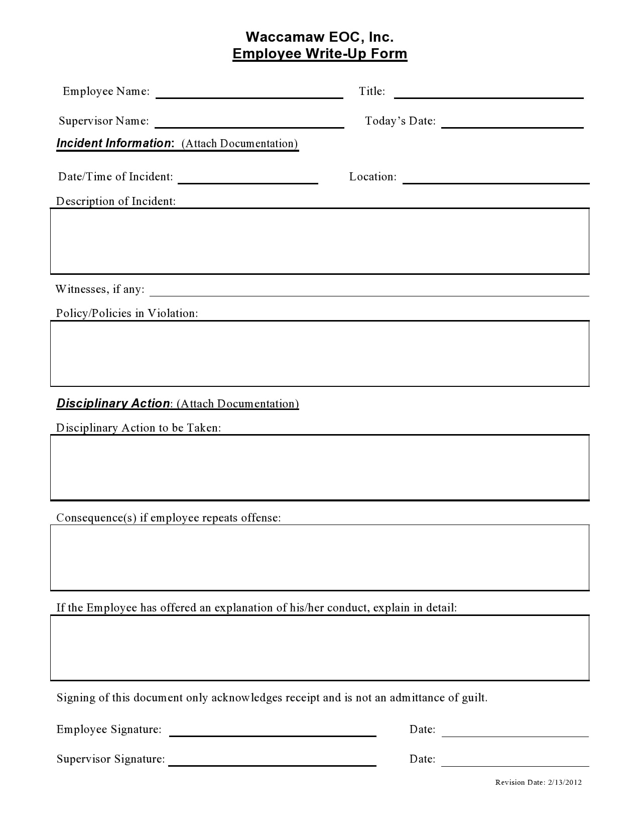 30 Effective Employee Write-Up Forms (Free Download) regarding Employee Write Up Printable Disciplinary Action Form