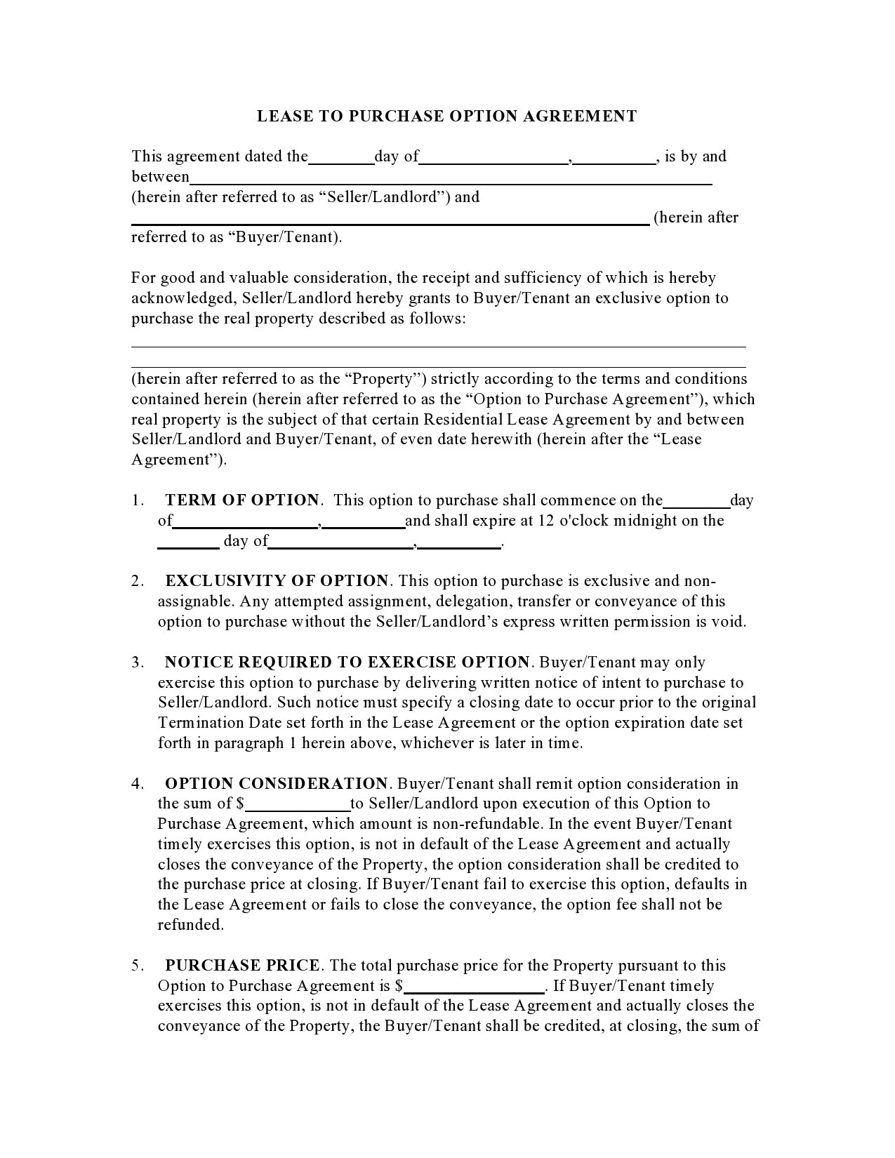 30 Free Rent To Own Contracts Templates ᐅ Templatelab with regard to Free Printable Lease to Own Agreement