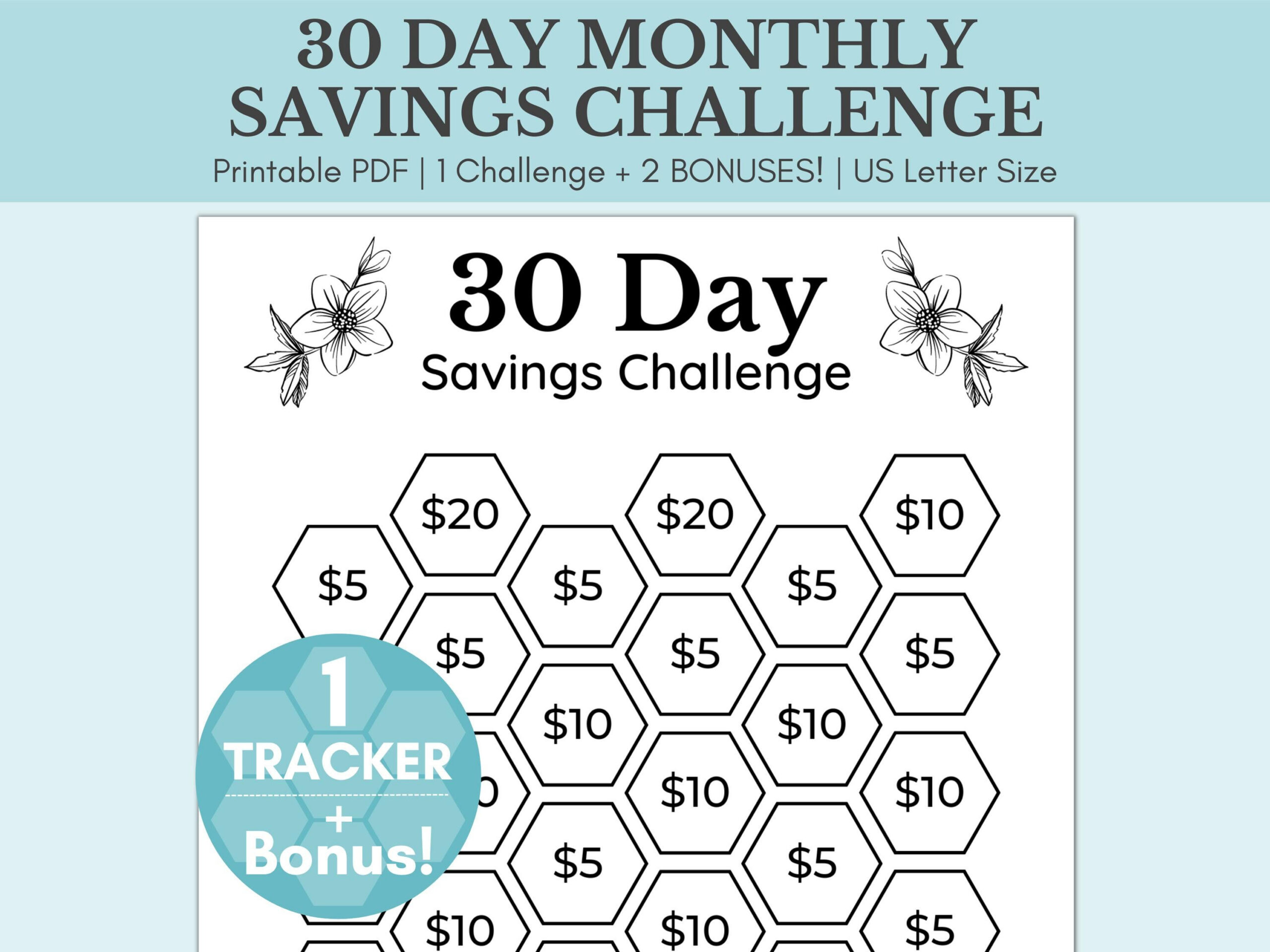 30-Tage-Spar-Challenge Printable | 30 Tage Ersparnis-Tracker | 30 within 30 Day Money Saving Challenge Printable