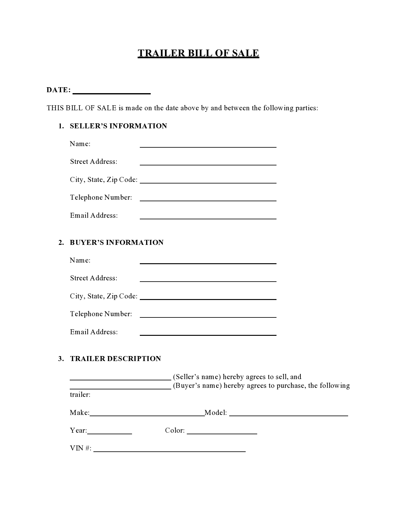 38 Printable Trailer Bill Of Sale Templates [Word] - Templatelab regarding Trailer Bill of Sale Printable