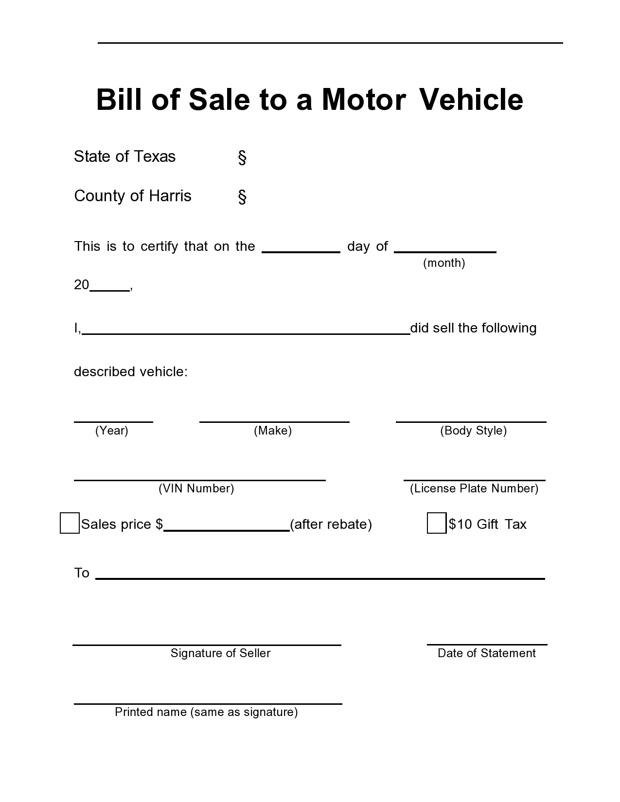 40 Printable Bill Of Sale For A Car Samples [Word, Pdf] inside Printable Used Car Bill Of Sale