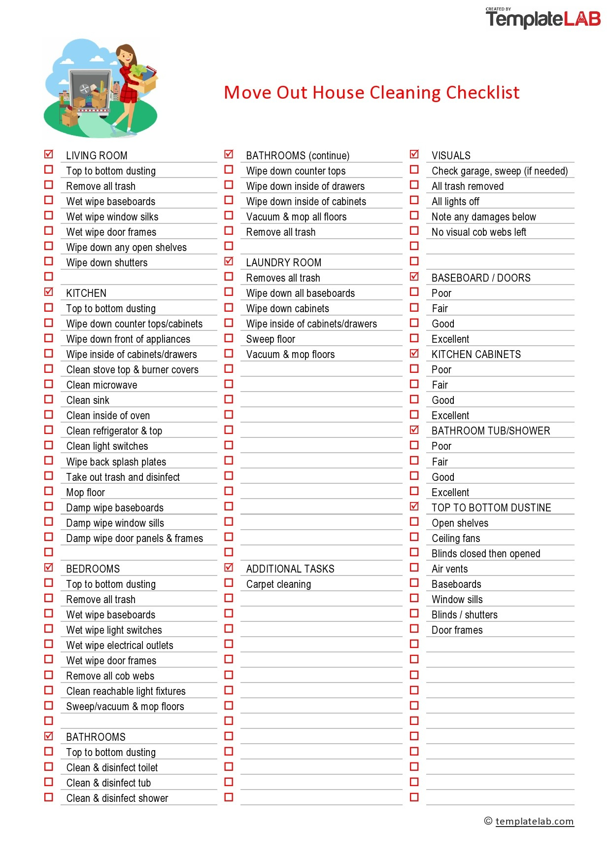 40 Printable House Cleaning Checklist Templates ᐅ Templatelab within Printable Move Out Cleaning Checklist