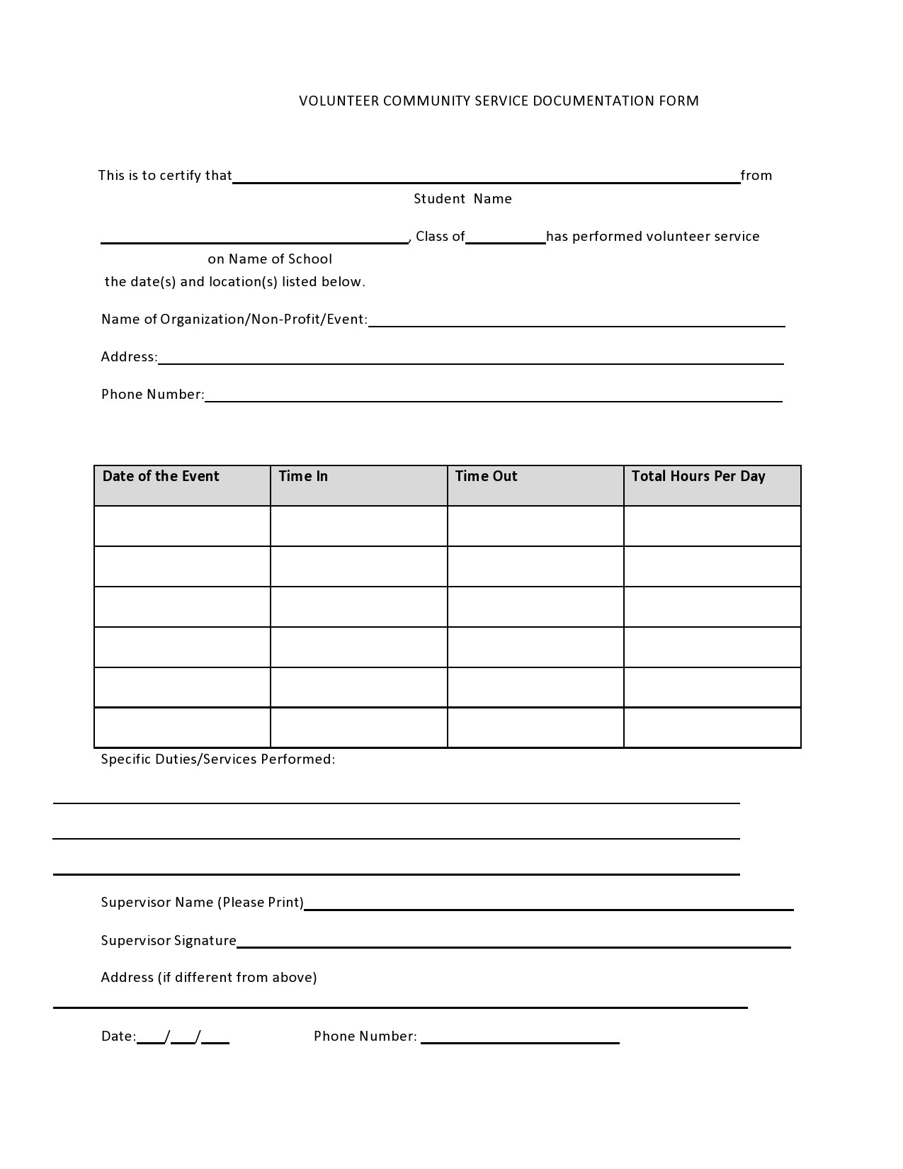 44 Printable Community Service Forms (Ms Word) ᐅ Templatelab pertaining to Free Printable Community Service Forms