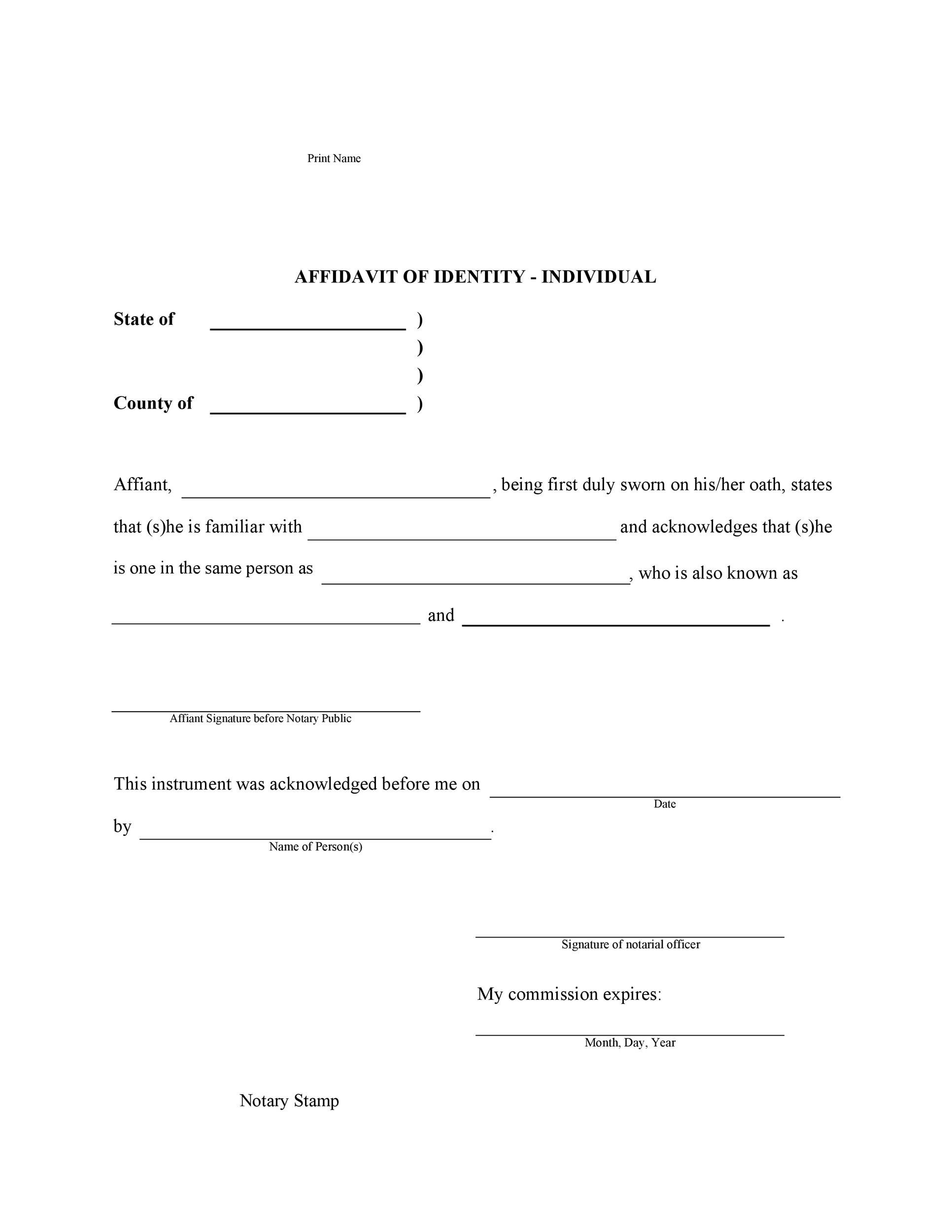 48 Free Affidavit Of Identity Forms (Ms Word) ᐅ Templatelab regarding Free Printable Affidavit of Identity
