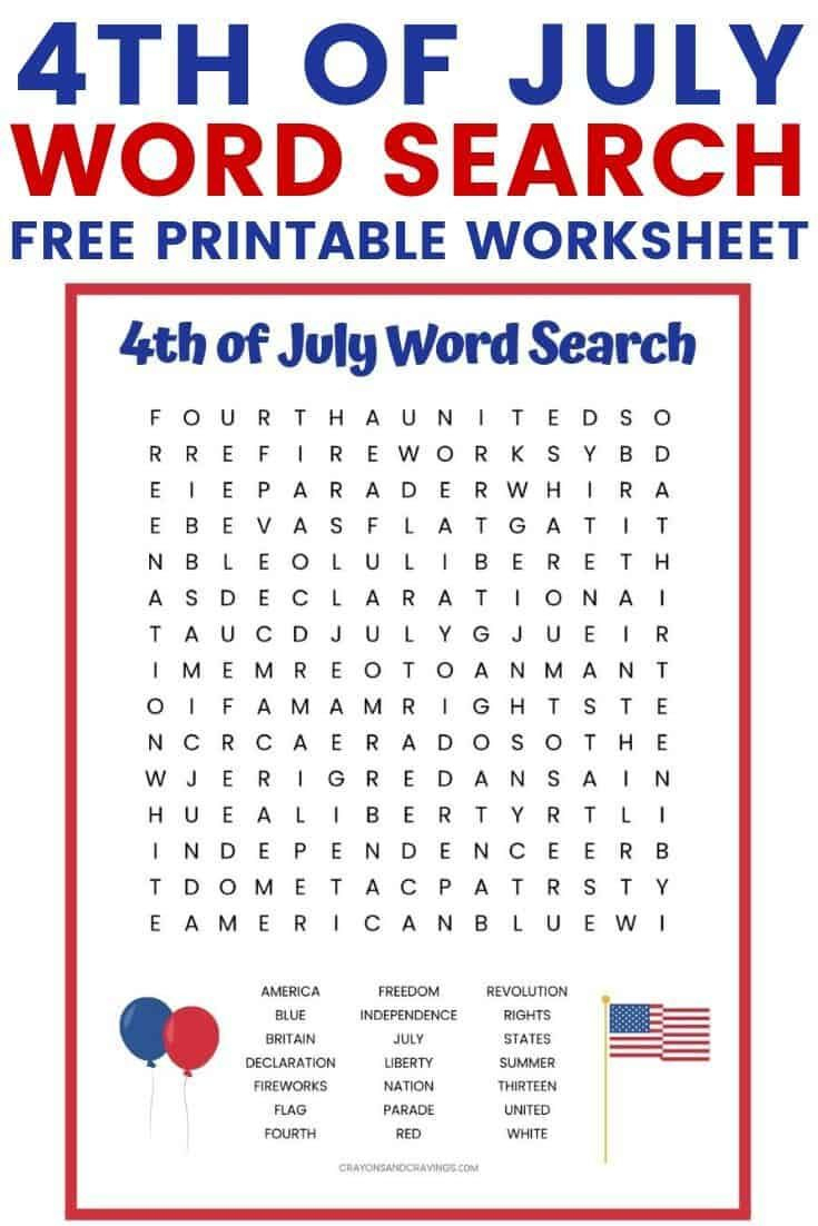 4Th Of July Word Search Printable in 4Th Of July Printable Worksheets