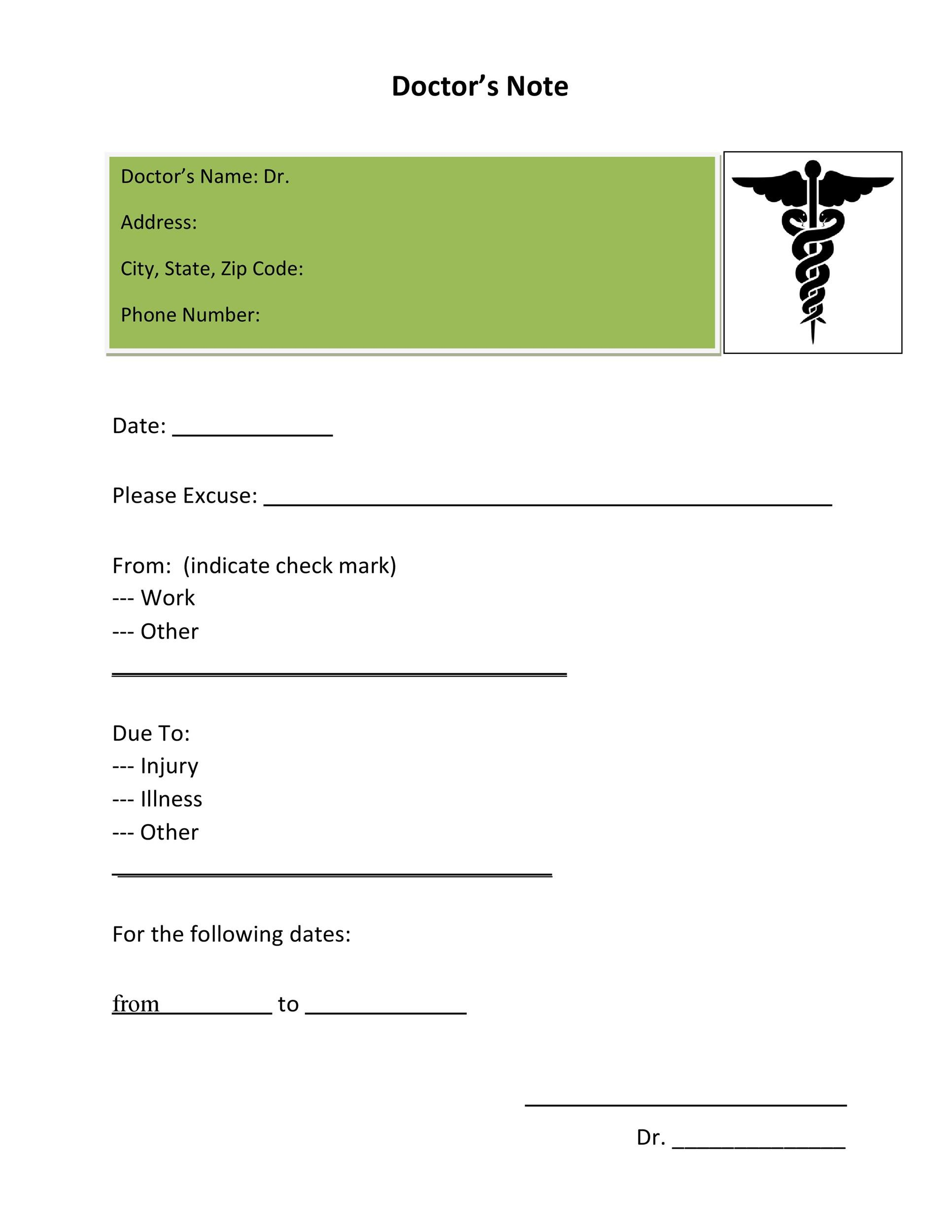 50+ Free Doctor Note Templates [For Work Or School] with Printable Doctors Note For Free