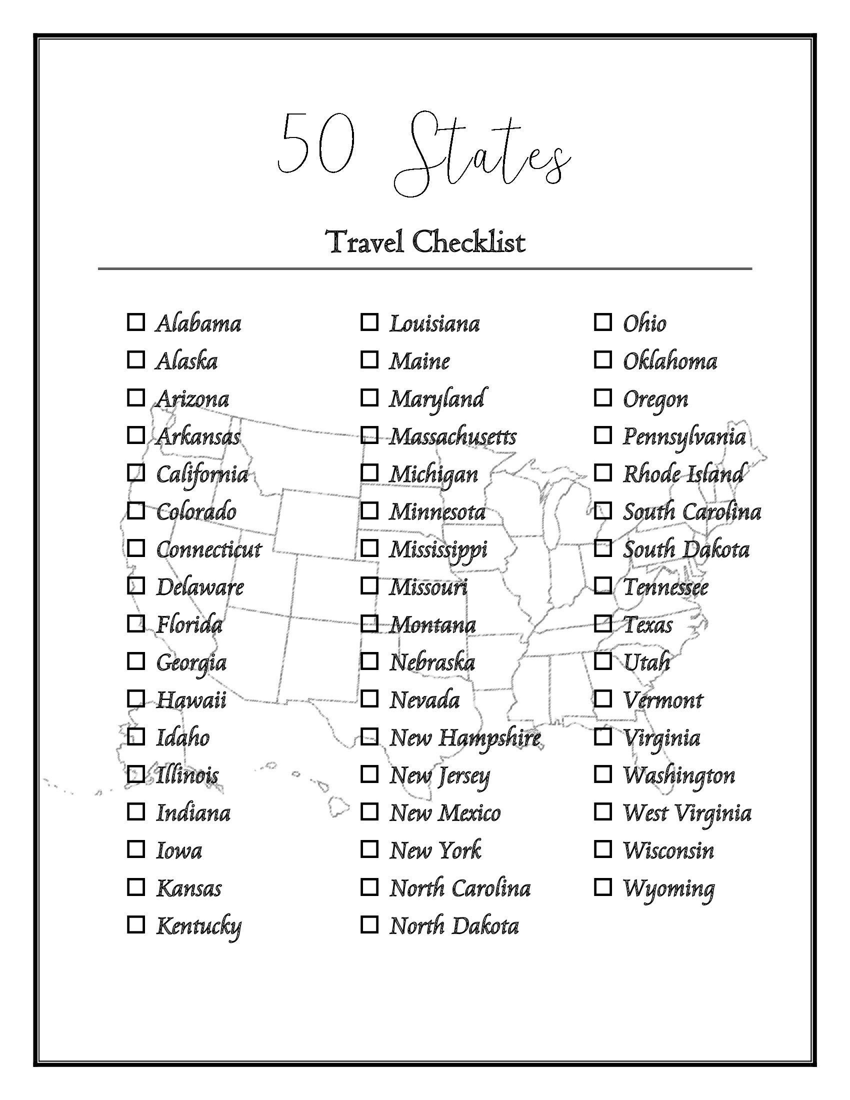 50 Us States Checklist - Worksheets Library pertaining to List of US States Printable