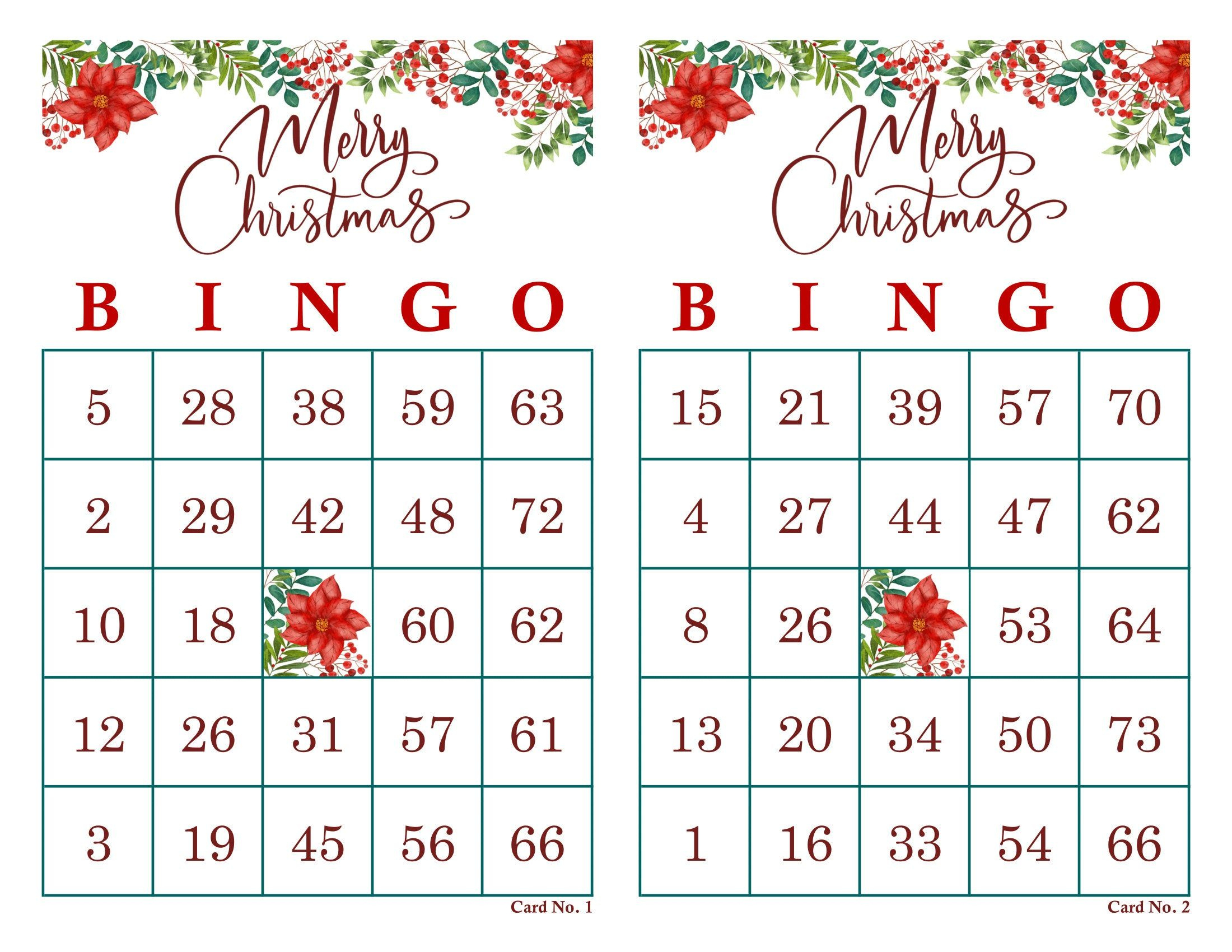 500 Printable Christmas Bingo Cards Pdf Download, 2 Per Page for Free Printable Christmas Bingo Cards With Numbers