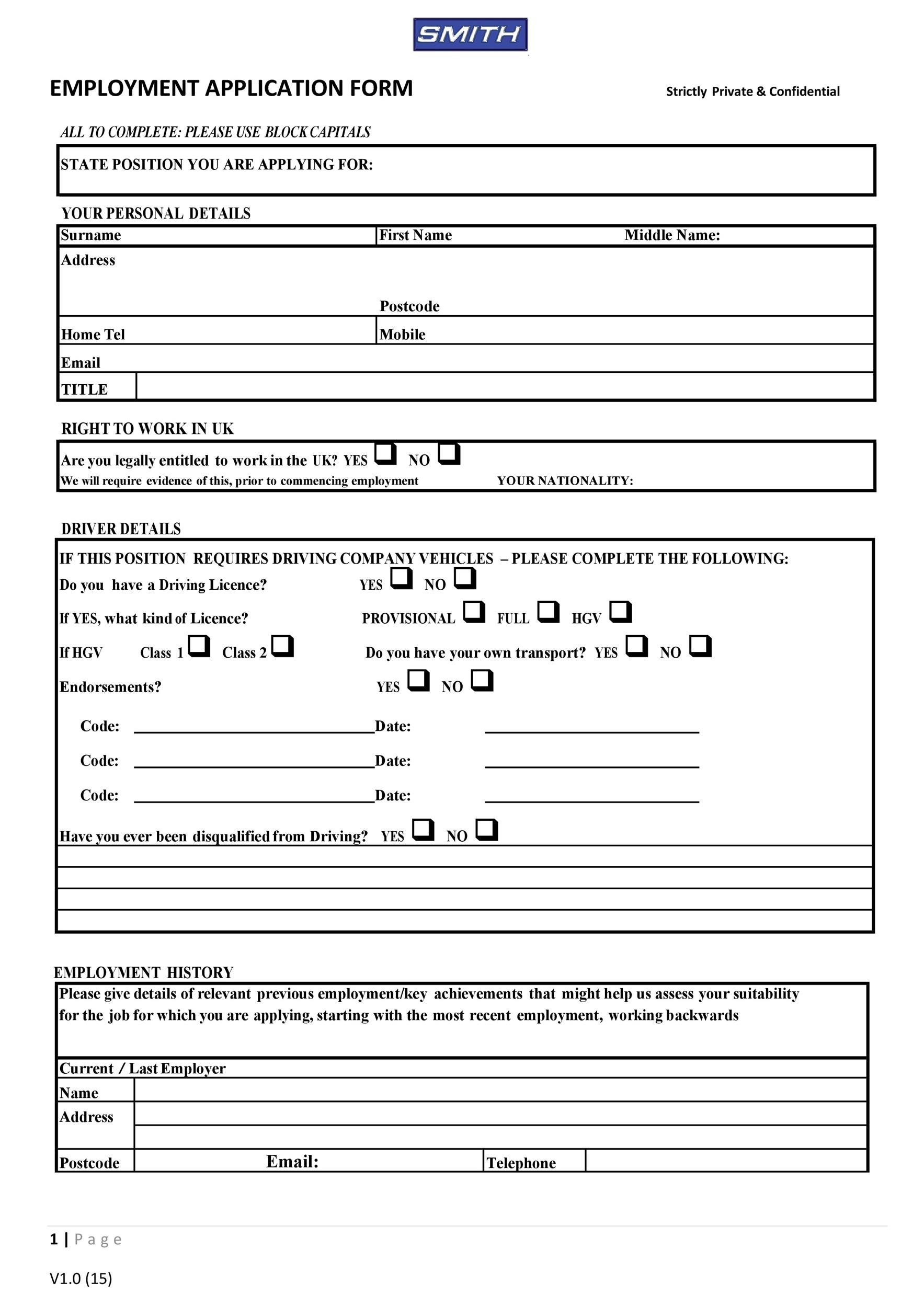 56 Free Employment &amp;amp; Job Application Form Templates [Printable] ᐅ with regard to Free Printable Application For Employment Template