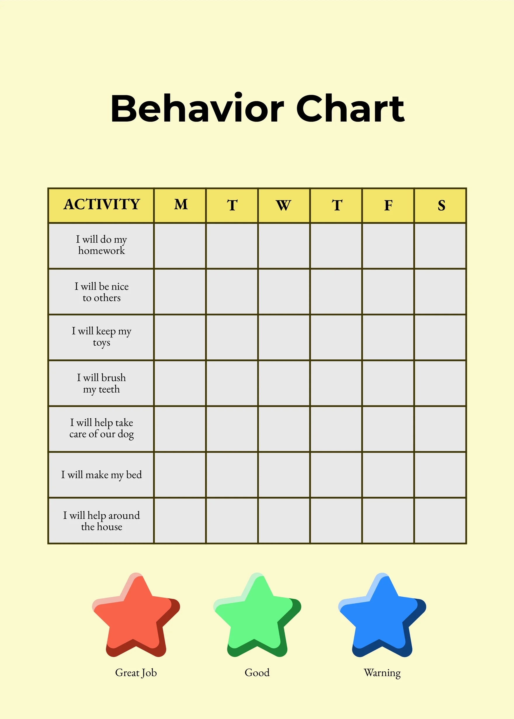 6+ Behavior Chart Templates - Pdf, Doc intended for Behavior Chart For Classroom Printable