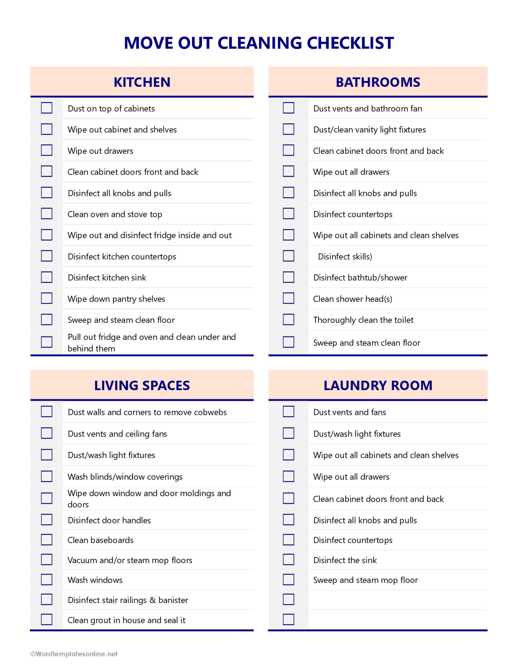 8 Free Move-Out Cleaning Checklists - Editable in Printable Move Out Cleaning Checklist