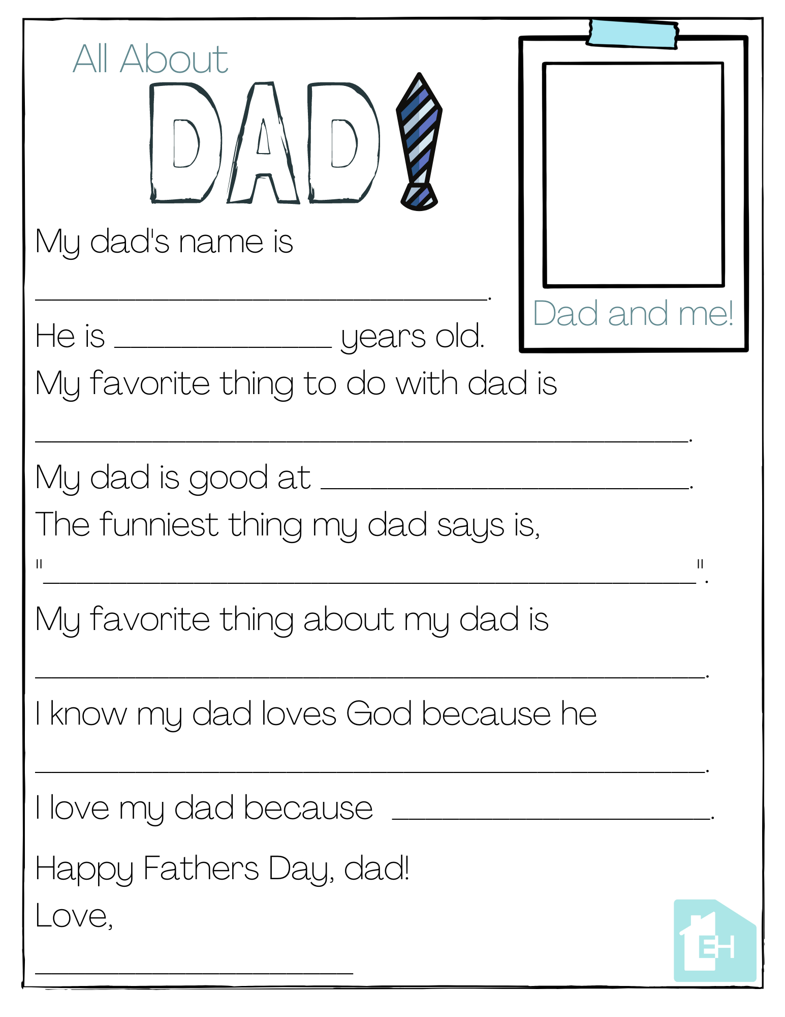 About My Dad Free Printable - Empowered Homes for Preschool All About My Dad Printable