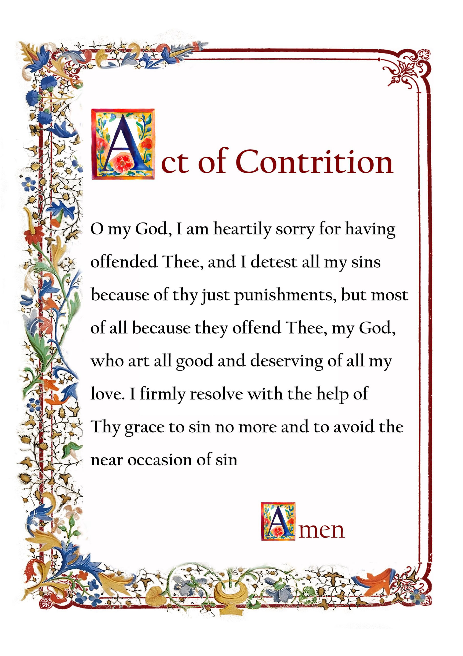Act Of Constriction, Catholic Prayer Card, Printable A4, Wall Art throughout Act Of Contrition Prayer Printable