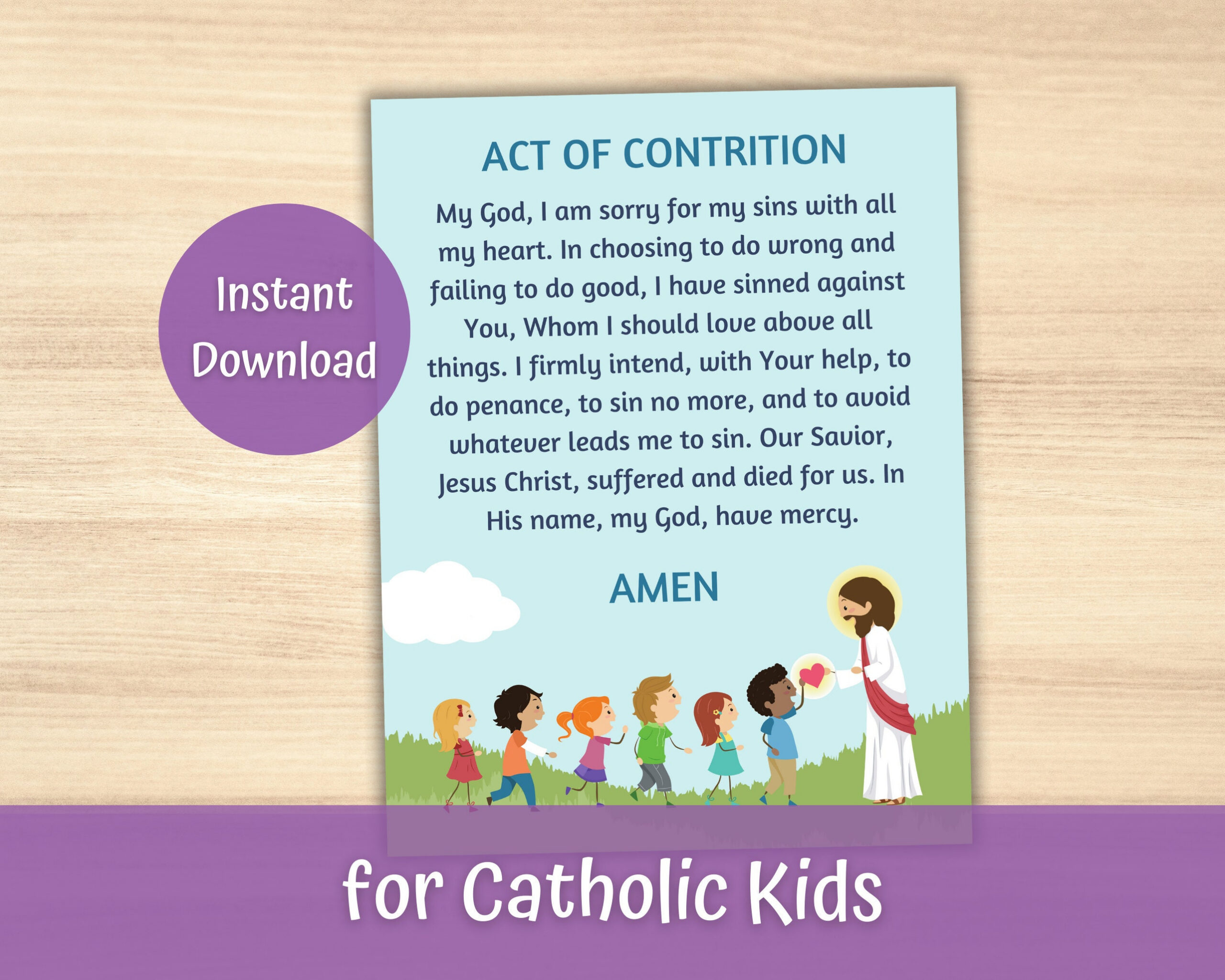 Act Of Contrition Prayer Print For Kids, Catholic Education, 1St regarding Act of Contrition Prayer Printable