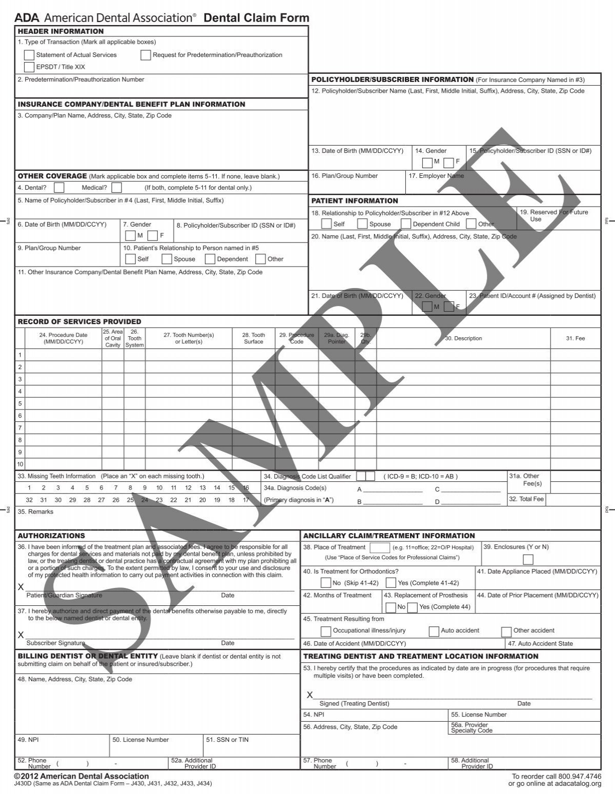 Ada Dental Claim Form Instructions - Kmap throughout Free Printable Ada Dental Claim Form