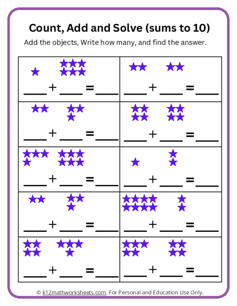 Addition Worksheets For Kindergarten for Printable Addition Sheets For Kindergarten