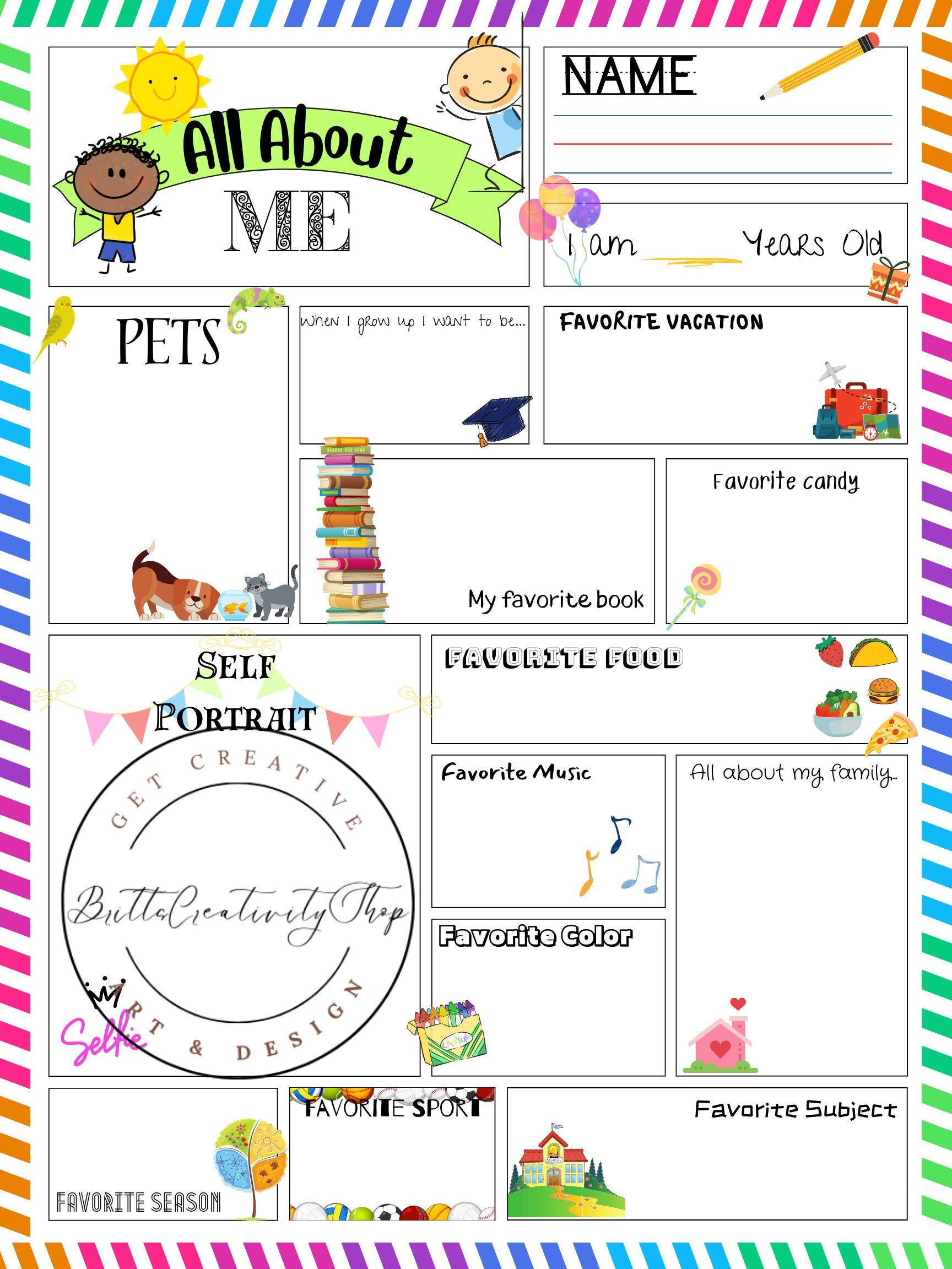All About Me Poster-Größe Bogen, Printable, Schreibaufforderung throughout Printable All About Me Poster