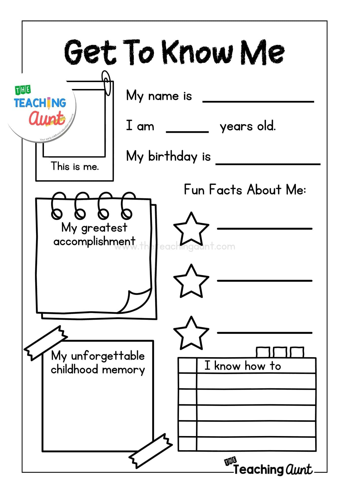 All About Me Worksheets Free Printable - The Teaching Aunt throughout All About Me Free Printables