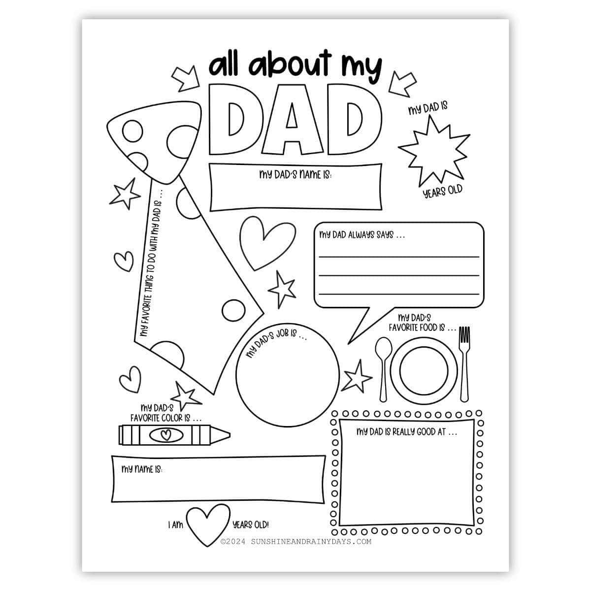 All About My Dad Coloring Page - Sunshine And Rainy Days in Preschool All About My Dad Printable