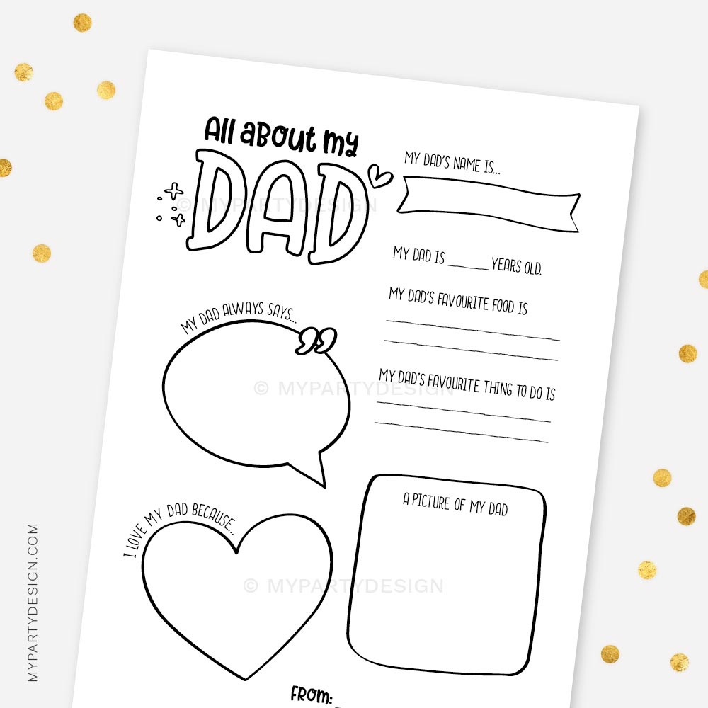 All About My Dad, Printable Pdf - My Party Design inside Preschool All About My Dad Printable