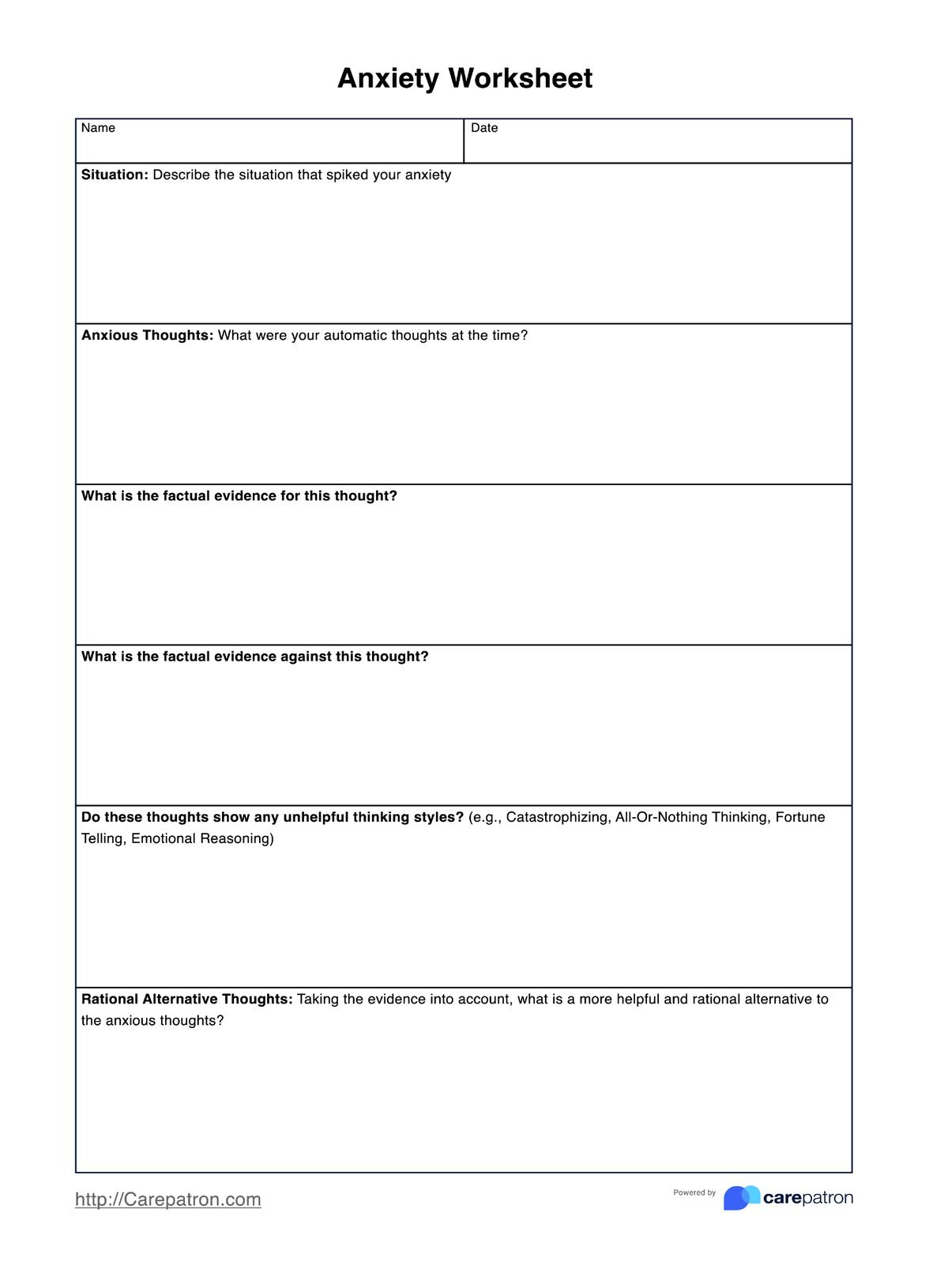Anxiety Worksheets for Free Printable Anxiety Worksheets For Adults