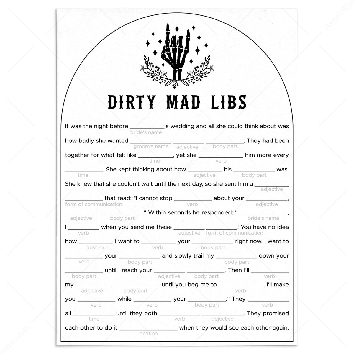 Bachelorette Party Dirty Mad Libs Game Printable | Bride Or Die for Free Printable Mad Libs For Adults