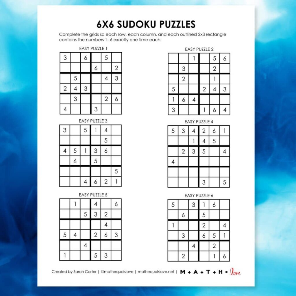 Beginner Sudoku 6X6 Printable Puzzles (Pdf) pertaining to Sudoku Puzzles Printable Free Download