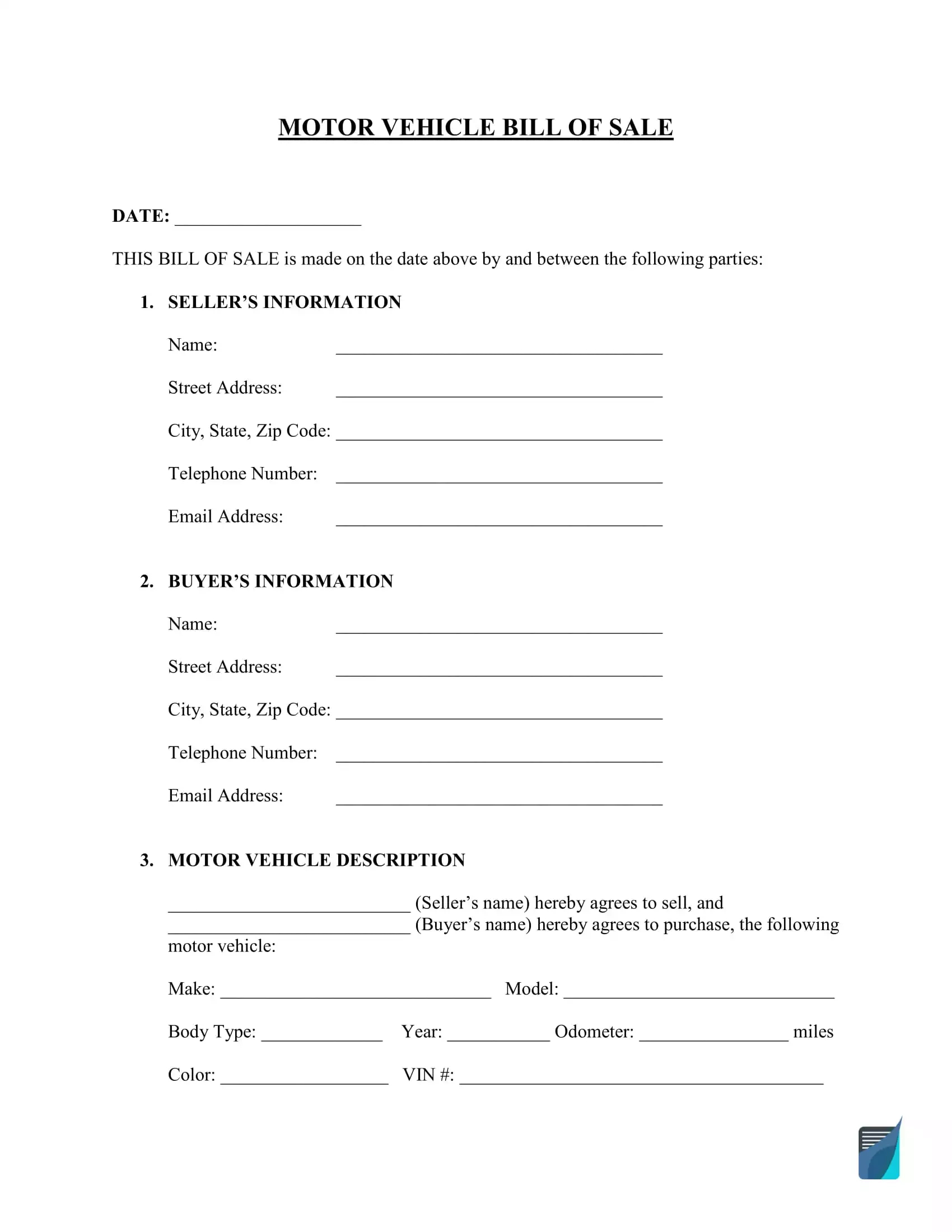 Bill Of Sale Template | Free Pdf And Word Forms for Car Bill of Sale Printable Free