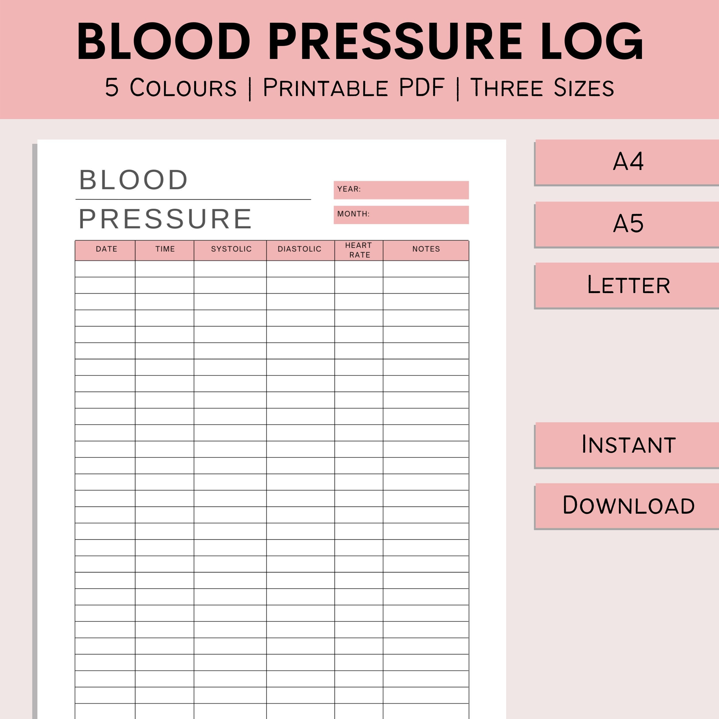 Blood Pressure Log | High Blood Pressure Tracker | Printable | Bp within Blood Pressure Daily Log Printable
