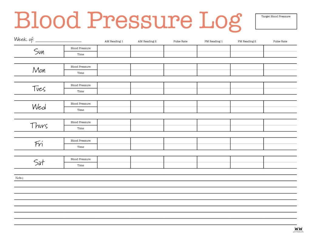 Blood Pressure Logs - 25 Free Printables | Printabulls regarding Blood Pressure Daily Log Printable