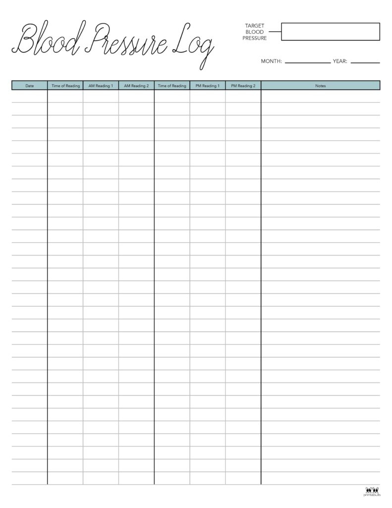 Blood Pressure Logs - 25 Free Printables | Printabulls regarding Free Blood Pressure Log Printable