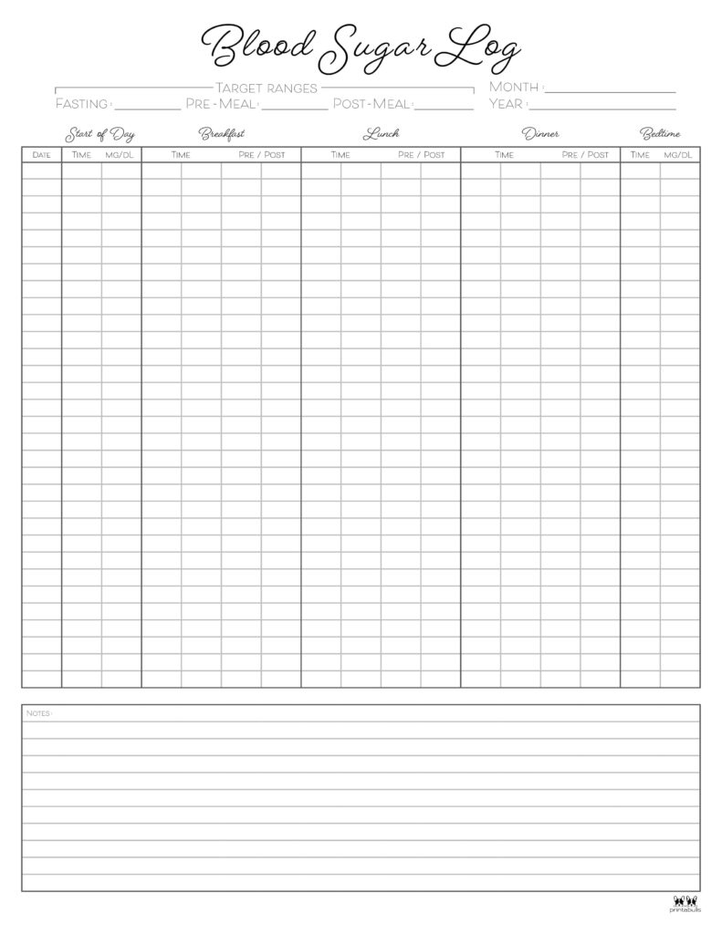 Blood Sugar Logs - 25 Free Logs &amp;amp; Trackers | Printabulls within Free Printable Daily Blood Sugar Log