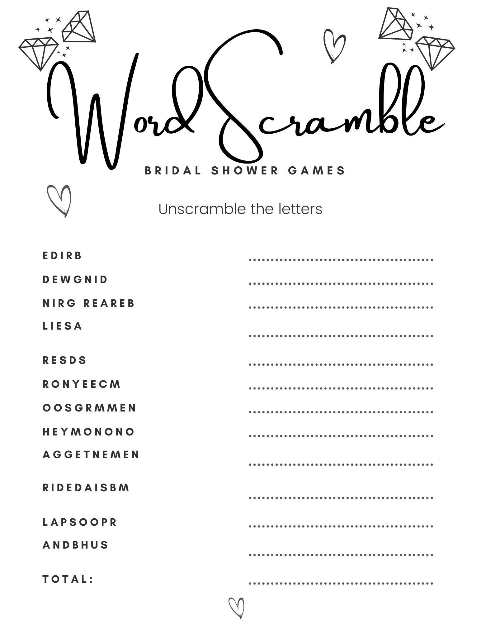 Bridal Shower Games Printable, Wedding Word Scramble Printable regarding Free Bridal Shower Games Printables