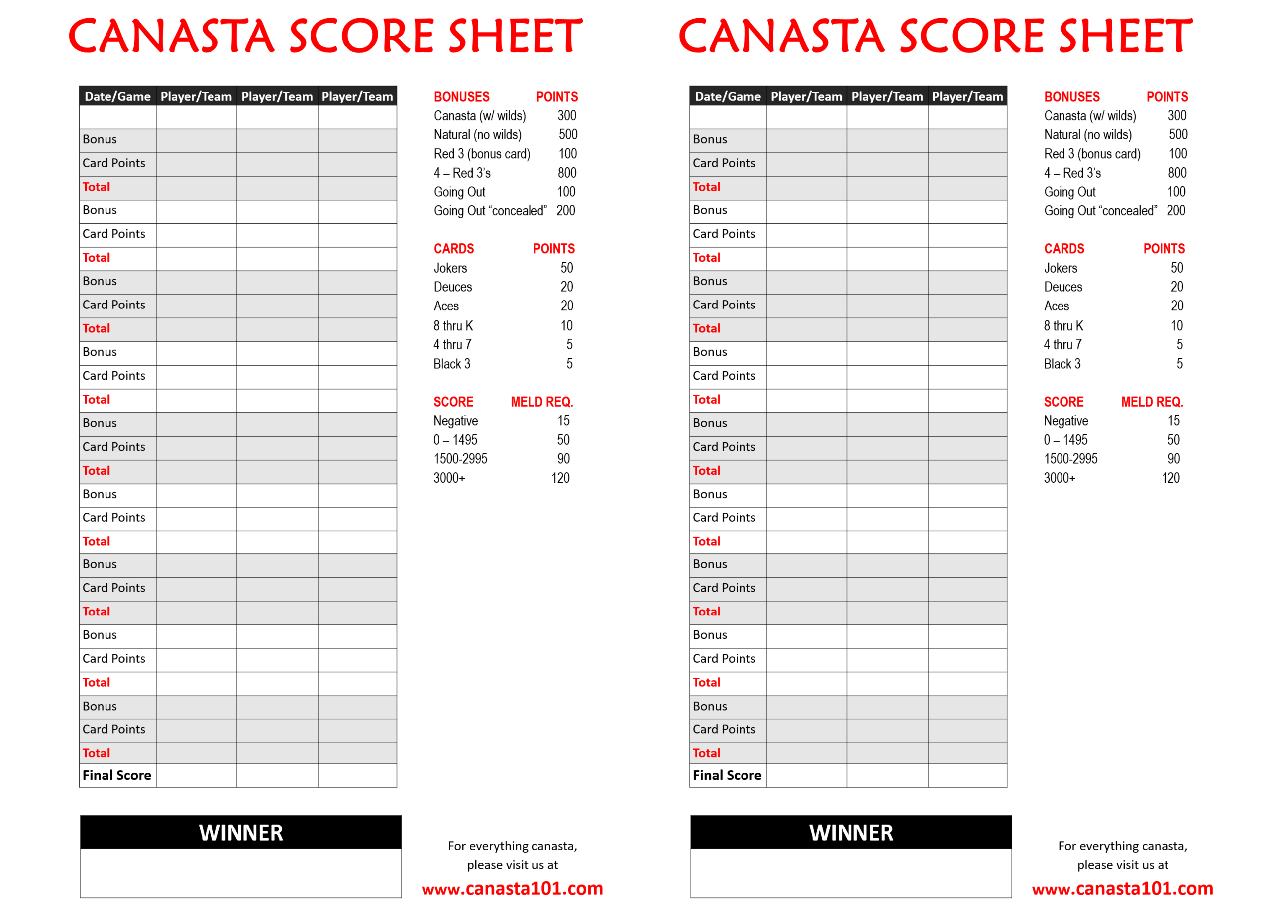 Canasta Score Sheet Free - Canasta Scoring &amp;amp; Melds - Canasta101 intended for Pdf Printable Canasta Score Sheet