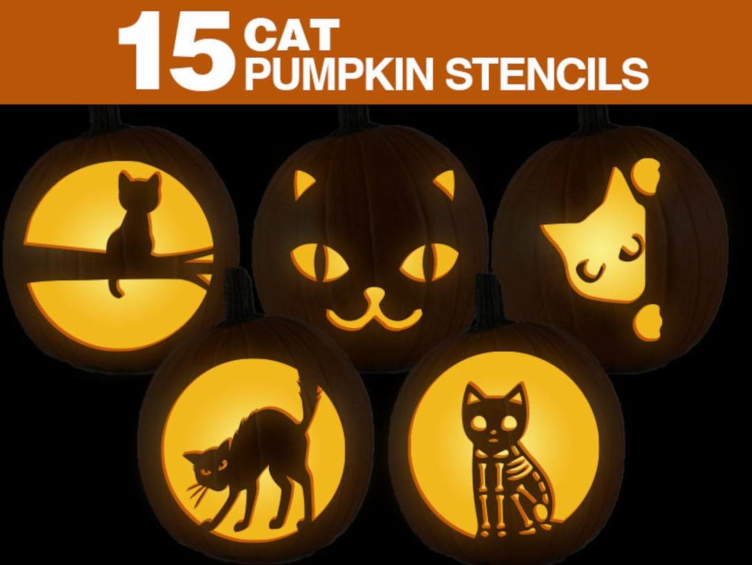 Cat Pumpkin Stencils || Printable Cat Pumpkin Carving Stancils Set intended for Cat Stencils For Pumpkins Printable