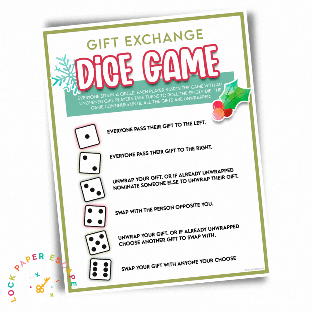 Christmas Dice Gift Exchange Game - Lock Paper Escape regarding Christmas Dice Game Gift Exchange Rules Printable